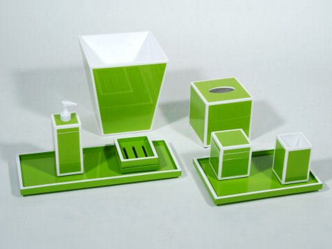 Acid Green with White Trims Lacquer Bath Set