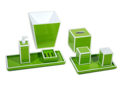 Acid Green with White Trims Lacquer Square Waste Basket