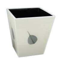 Bodhi Leaf Inlay with White Lacquer Square Waste Basket