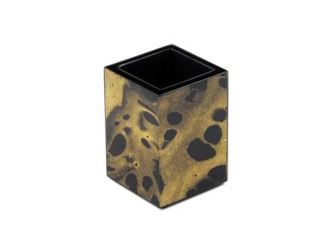 Black Gold Marble Paper Inlay with Black Lacquer Brush Holder