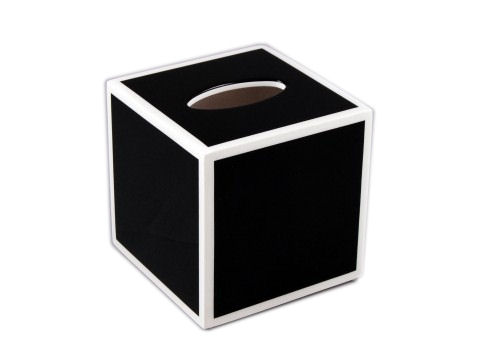 Black with White Trim Lacquer Cube Tissue Box Cover