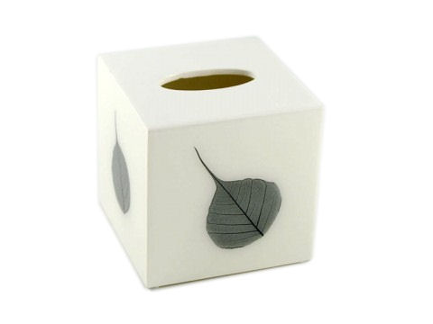 Bodhi Leaf Inlay with White Lacquer Cube Tissue Box Cover