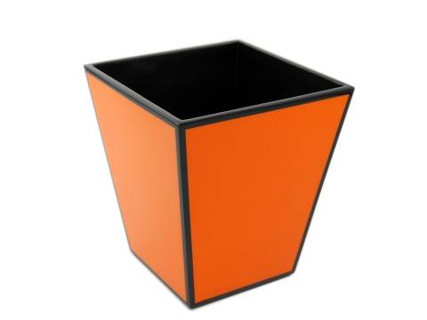 Orange with Black Trim Lacquer Square Waste Basket