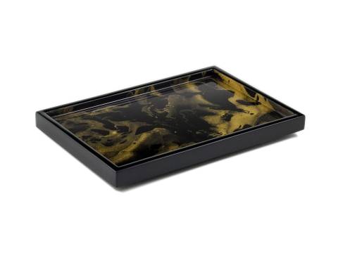 Black Gold Marble Paper Inlay with Black Lacquer Vanity Tray